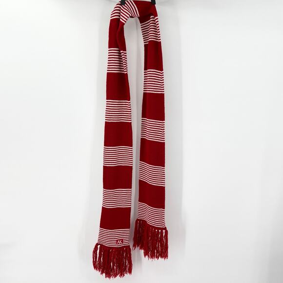 Lot of 3 Winter Scarves Knit Stripe Reindeer Fringe Red Plaid Fleece Acrylic - Picture 5 of 11